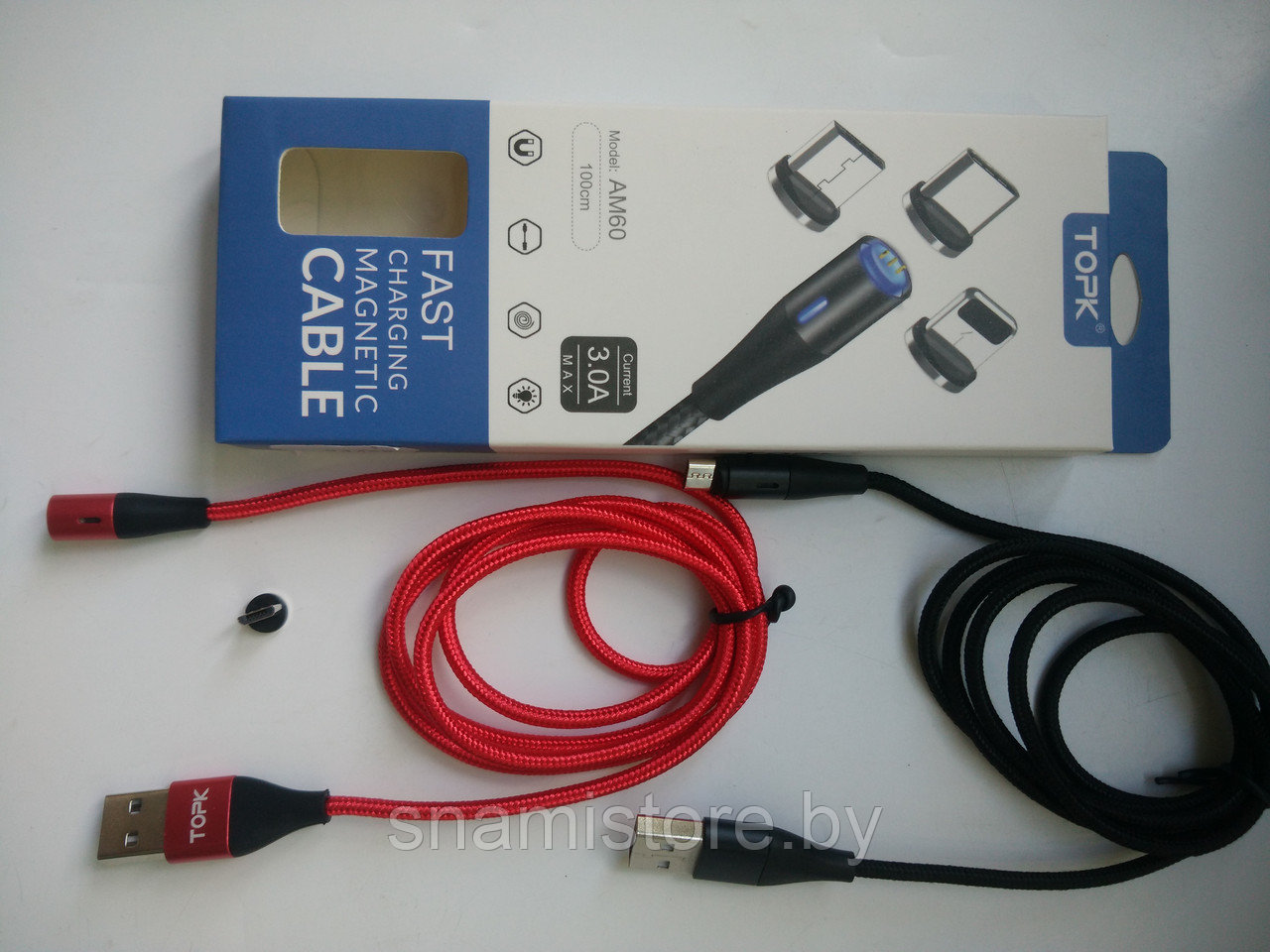 Кабель TOPK AM60 USB - MicroUSB магнитный (быстрая зарядка и передача данных), 1м, красный - фото 1 - id-p101022192