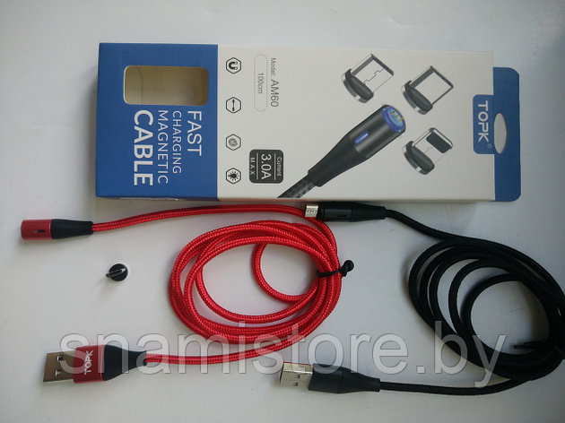 Кабель TOPK AM60 USB - MicroUSB магнитный (быстрая зарядка и передача данных), 1м, красный, фото 2