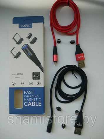 Кабель TOPK AM60 USB - MicroUSB, Type-C, Lightning (3 в 1), 1 м, красный, фото 2