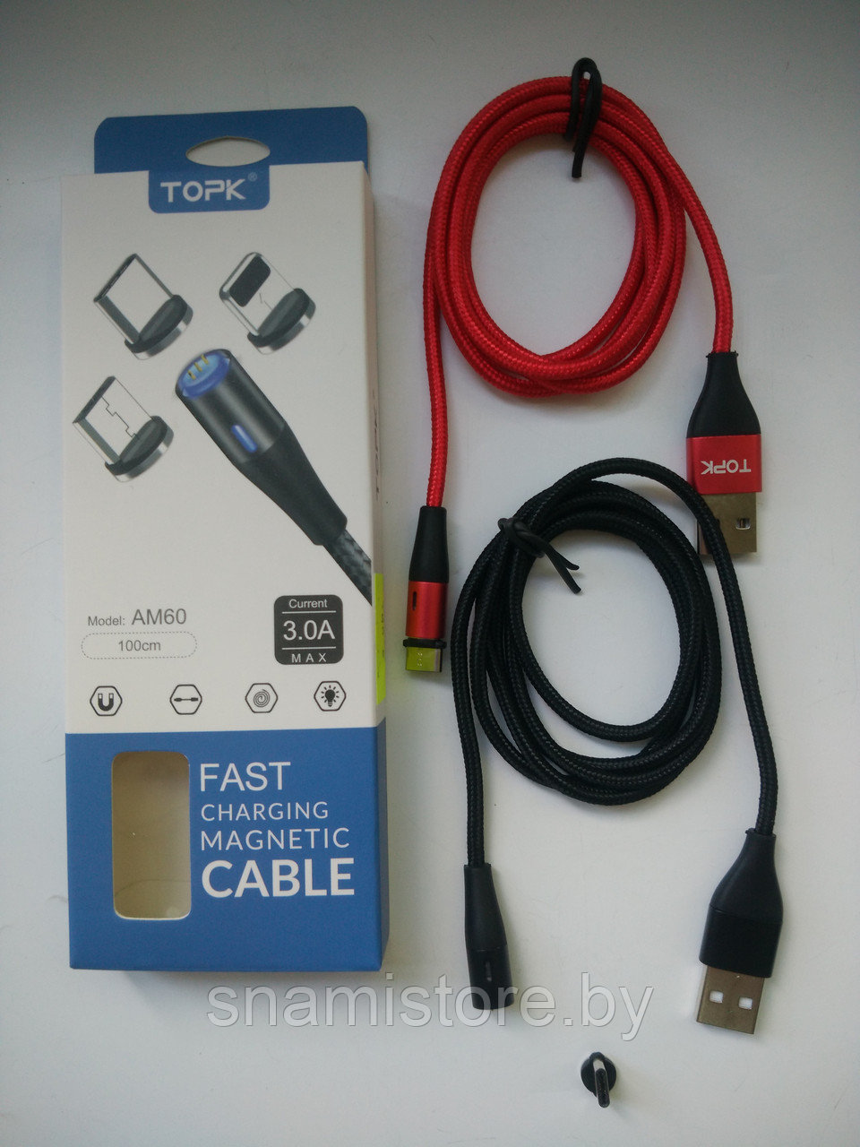 Кабель TOPK AM60 USB - Type-C магнитный (быстрая зарядка и передача данных), 1м, красный 