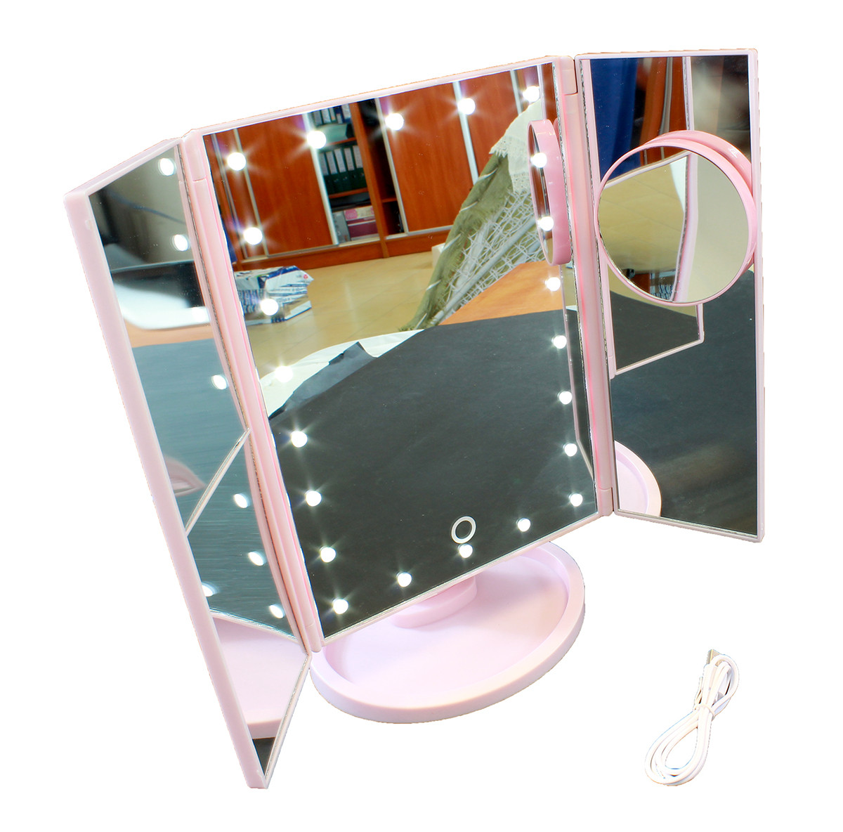 Зеркало настольное для макияжа с подсветкой SiPL комбинированное розовое - фото 2 - id-p101024965