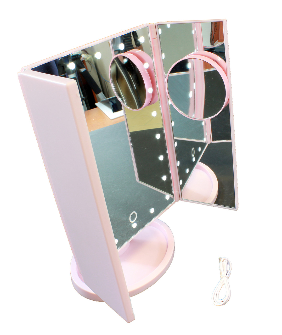 Зеркало настольное для макияжа с подсветкой SiPL комбинированное розовое
