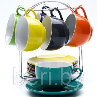 LR-23134 Набор чашек 250 мл с тарелками на подставке, сервиз чайный Lorain 13 предметов - фото 1 - id-p101025080