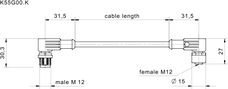 Circular connector M12 4-pin/5-pin, angled, with coupling ring, plastic, фото 3