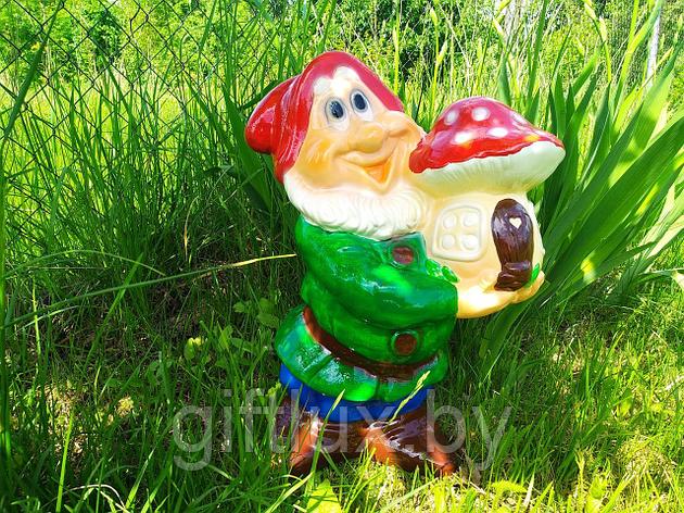 Гном с грибом Фигурка садовая, гипс, 33*36 см, фото 2