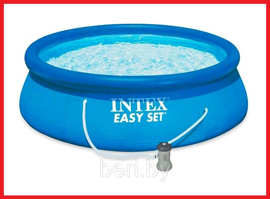INTEX 28142 Надувной бассейн Easy Set (396 x 84 см) + фильтр-насос и картридж, сливной клапан, интекс