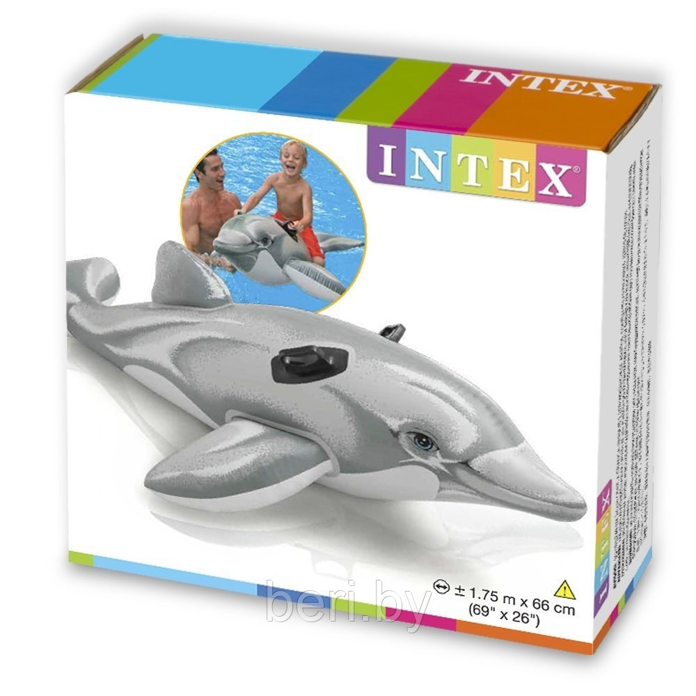 INTEX 58535NP Надувная игрушка-наездник "Дельфин" (175 х 66 см), 2 ручки, от 3 лет, интекс - фото 4 - id-p100263484