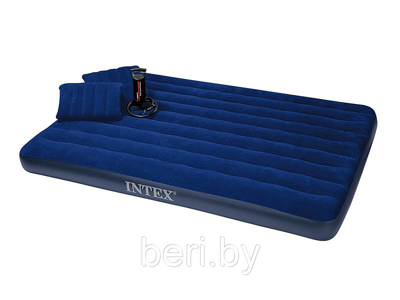 INTEX 68765 Матрас надувной с насосом и подушками "Classic Downy Bed" (203х152х22 см), двуспальный, интекс - фото 2 - id-p100358055
