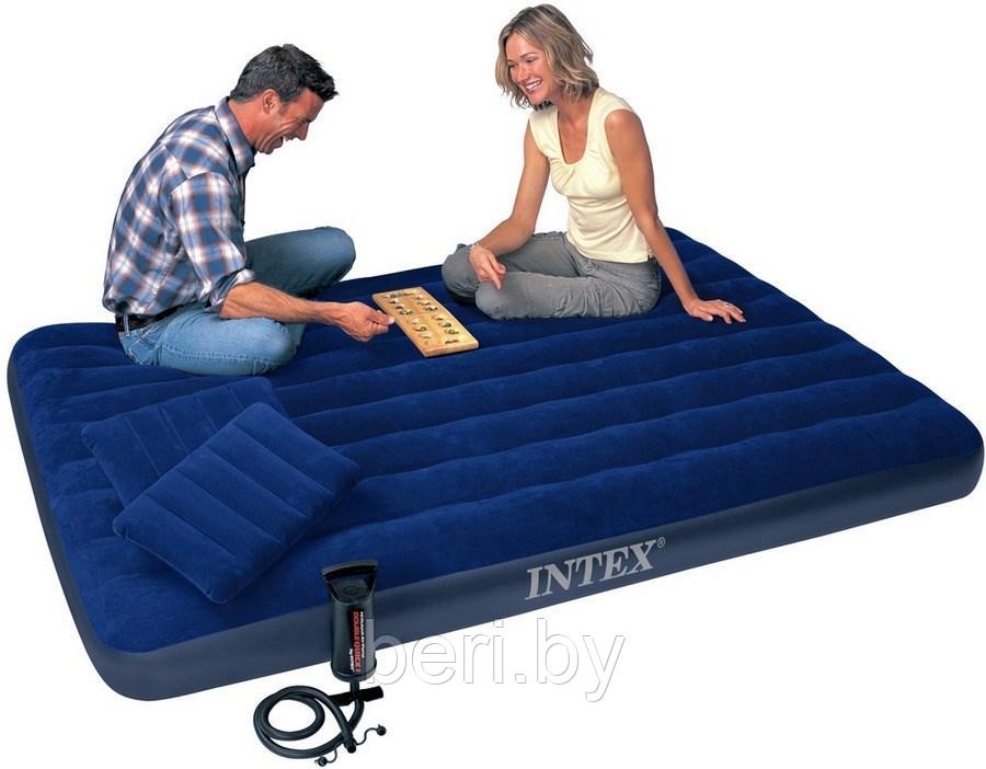INTEX 68765 Матрас надувной с насосом и подушками "Classic Downy Bed" (203х152х22 см), двуспальный, интекс - фото 4 - id-p100358055