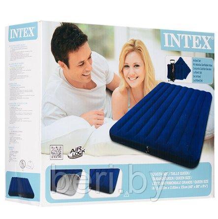 INTEX 68765 Матрас надувной с насосом и подушками "Classic Downy Bed" (203х152х22 см), двуспальный, интекс - фото 7 - id-p100358055