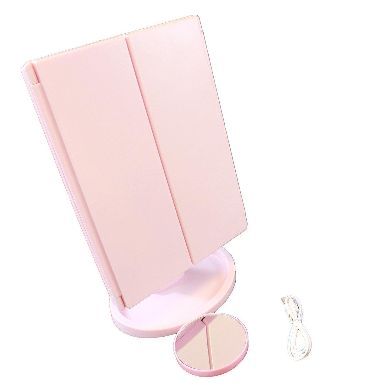 Зеркало настольное для макияжа с подсветкой SiPL комбинированное розовое - фото 4 - id-p101251409