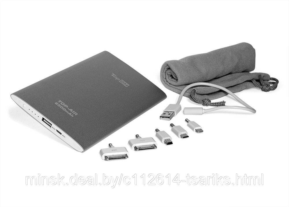 Внешний аккумулятор TopON TOP-AIR 6500mAh (24Wh), Lightning, micro-USB, mini-USB, Apple 30pin - фото 1 - id-p101238907