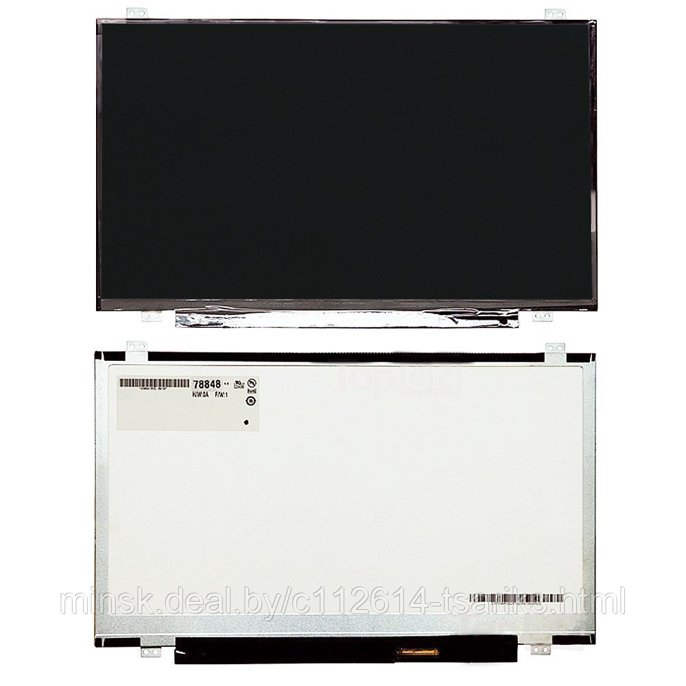 Матрица для ноутбука 14" 1366x768 WXGA, 40 pin LVDS, Slim, LED, TN, крепления сверху/снизу (уши), глянцевая. - фото 1 - id-p101238605