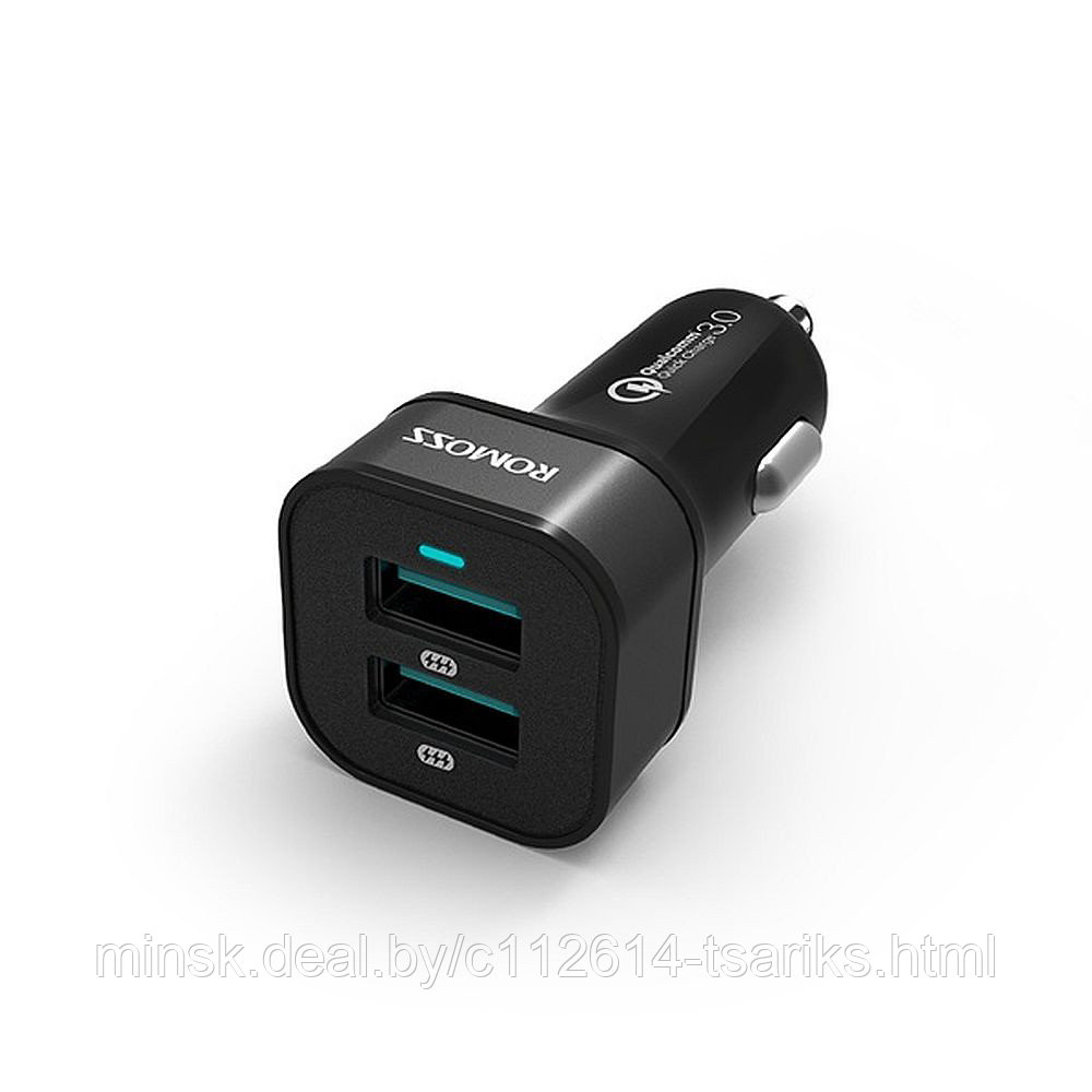 Универсальная автомобильная зарядка ROMOSS AU36P 36W с 2 USB-портами с функцией быстрой зарядки QC 3.0. - фото 1 - id-p101239665