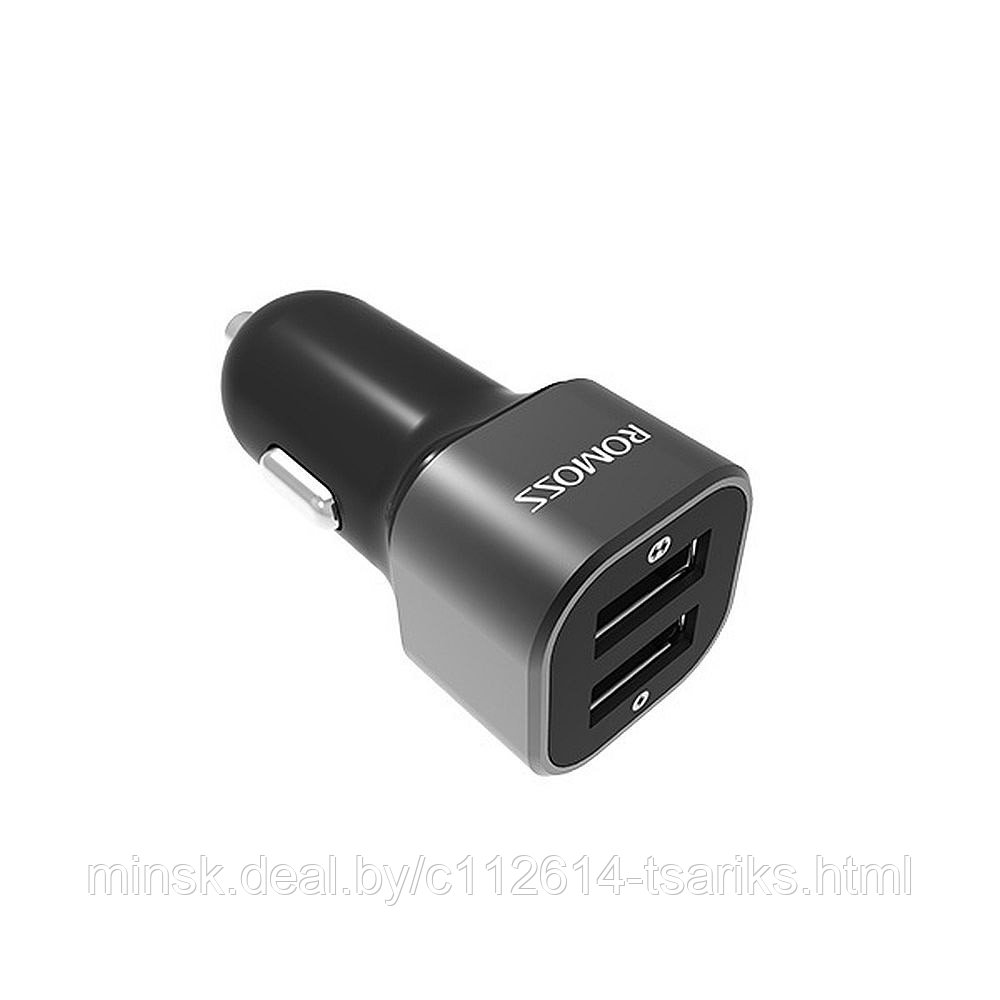 Универсальная автомобильная зарядка ROMOSS AM12 12W с 2 USB-портами на 5V 2.4A / 1A. Черная. - фото 1 - id-p101239663