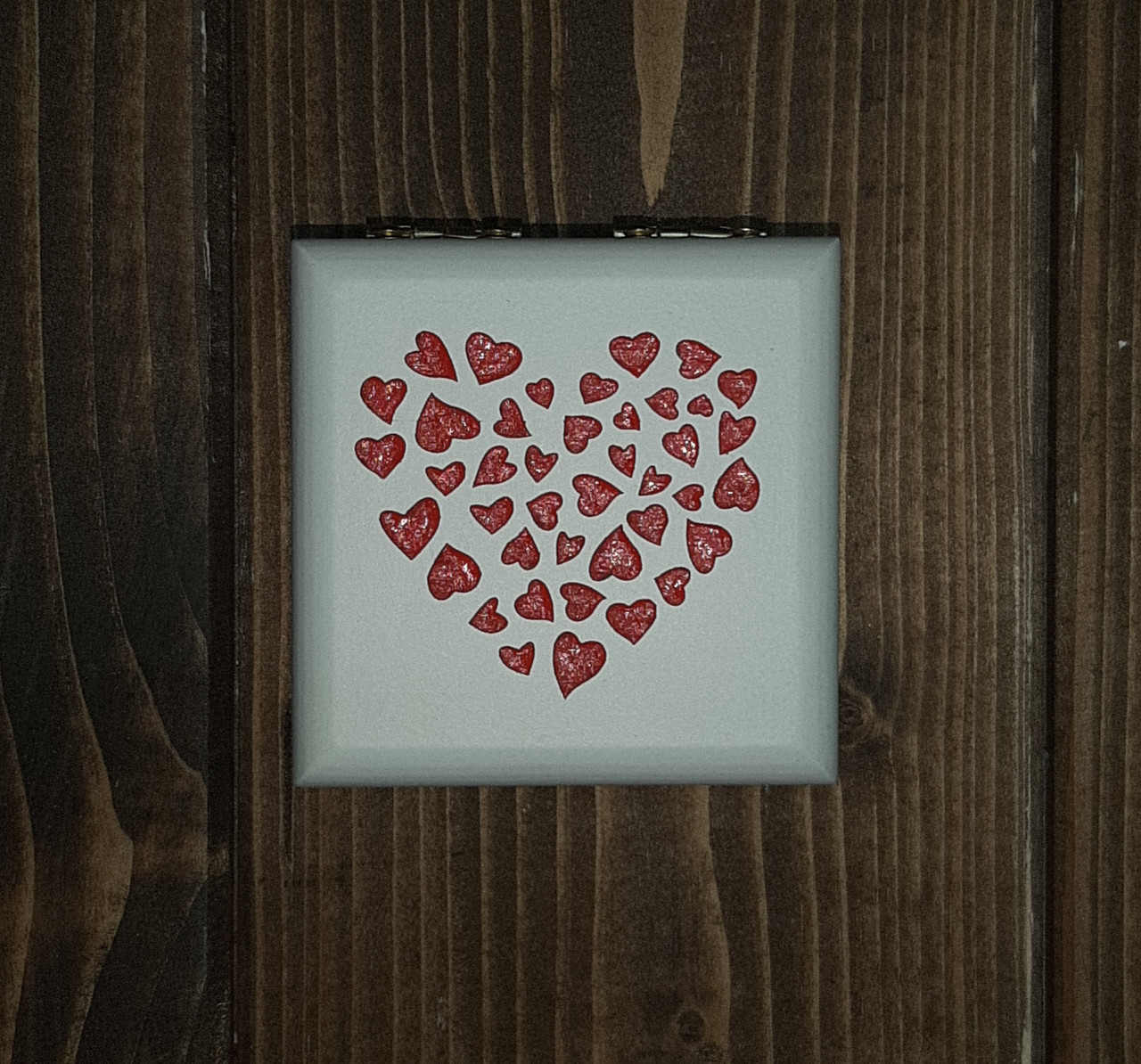 Шкатулка для колец "Два сердца" с кантом, белая с ручной росписью - фото 2 - id-p101332630