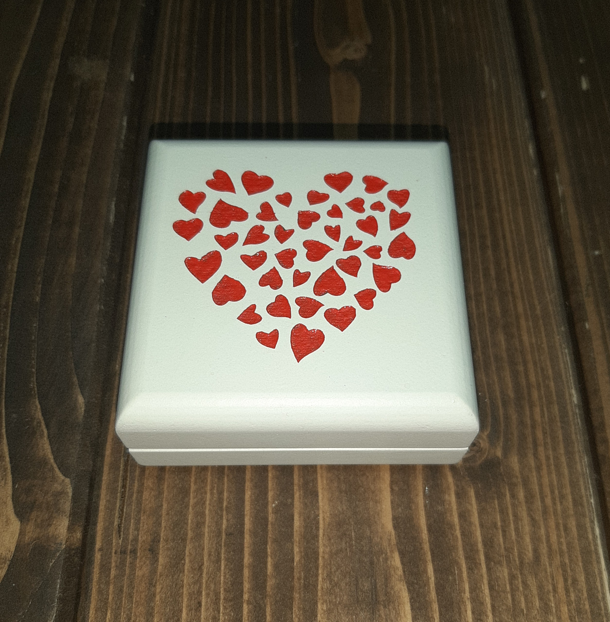 Шкатулка для колец "Два сердца" с кантом, белая с ручной росписью - фото 4 - id-p101332630