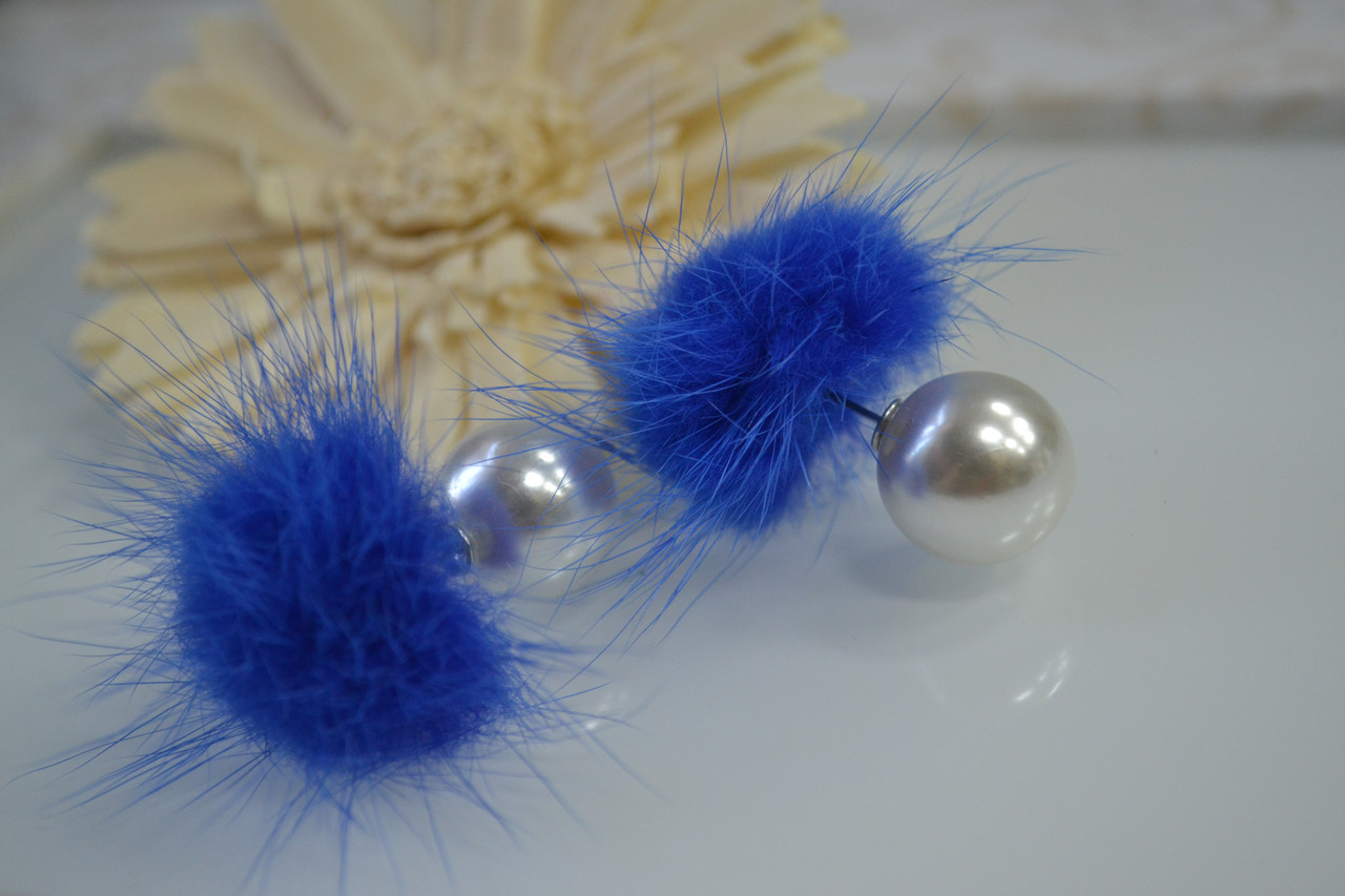 Красивые серьги - матрешки с синим мехом - фото 2 - id-p93997729