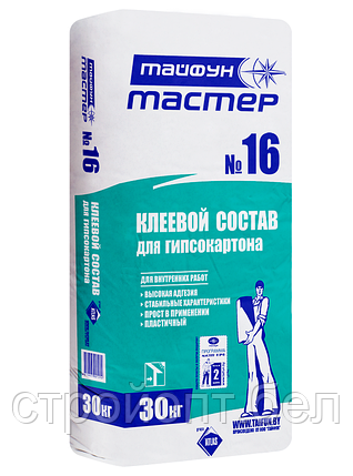 Гипсовый клей для ГКЛ и ГВЛ Тайфун Мастер ТМ-16, 30 кг, РБ, фото 2