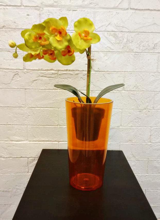 Кашпо для орхидей "Камелия" PS со вставкой, оранжевый