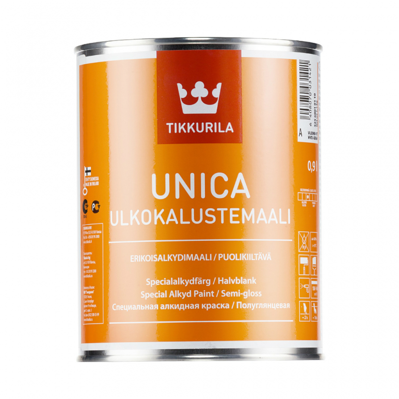 Эмаль полуглянцевая спец. назначения Tikkurila Unica (База С) 0,9 л