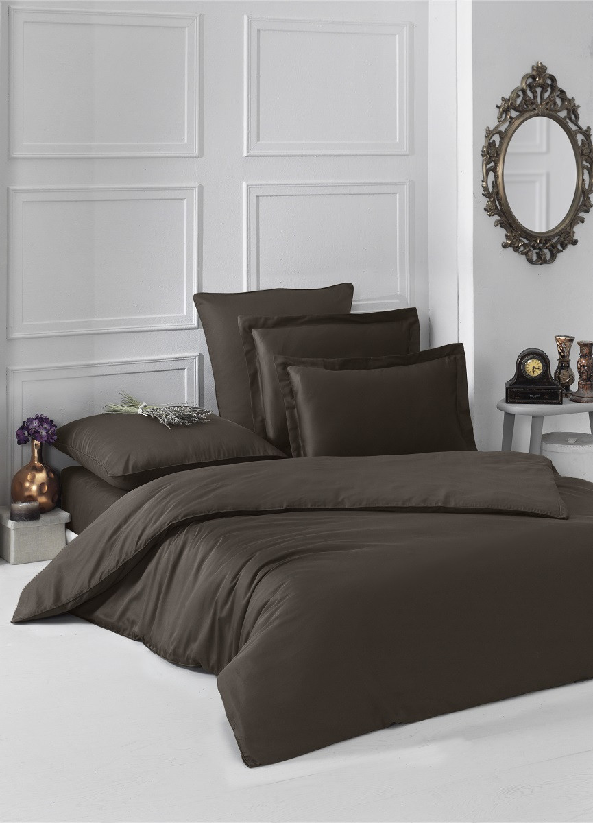 Постельное белье однотонное из сатина KARNA LOFT (Шоколадный) евро арт. 2986