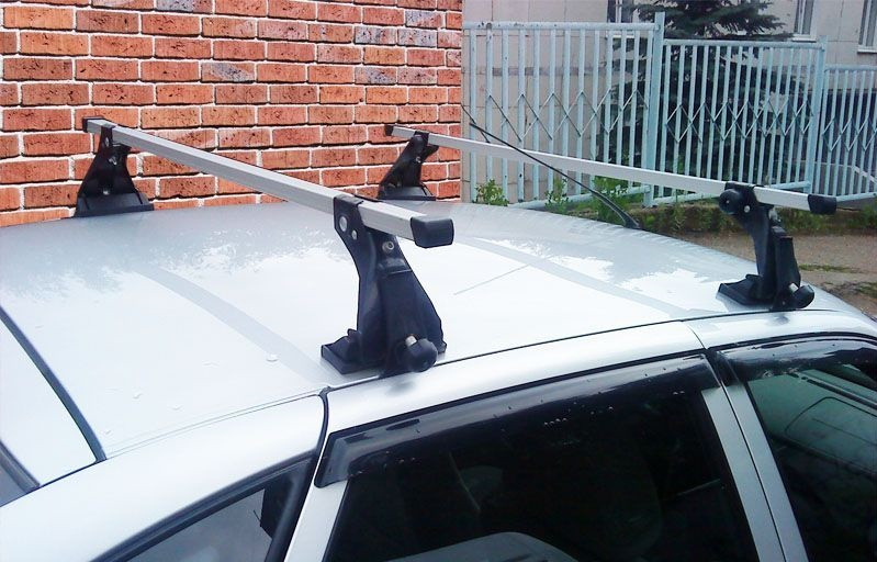 Багажник эконом класса Атлант для Lada Priora, алюминиевый профиль (прямоугольная дуга) - фото 2 - id-p69113015