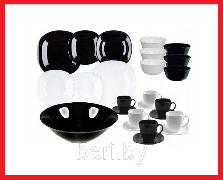 P4676 Набор тарелок, набор посуды Luminarc Carine Black/White, 38 предметов, 6 персон - фото 1 - id-p101528018