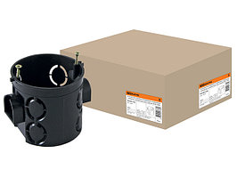 Установочная коробка СП D68х62мм, углубленная, саморезы, стыковочные узлы, черная, IP20, TDM (Для бетона и