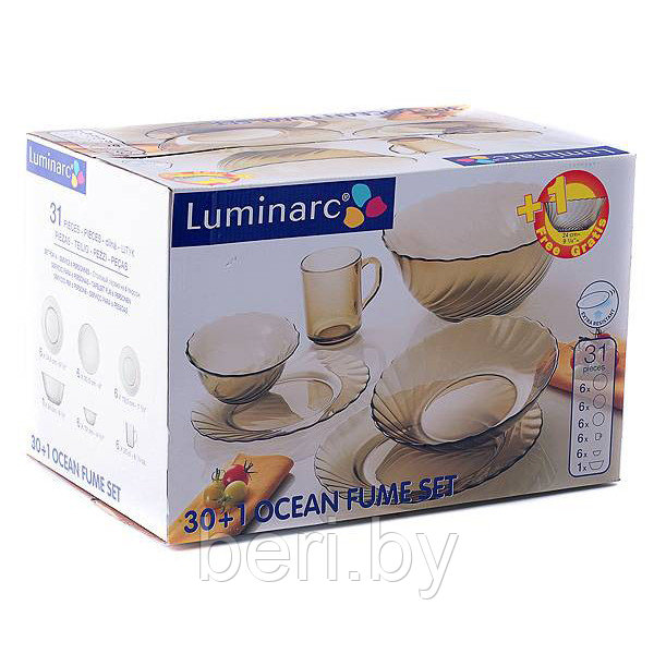 L5109 Столовый сервиз, набор тарелок с кружками, Luminarc Ocean Eclipse, 31 предмет, 6 персон - фото 2 - id-p101589878