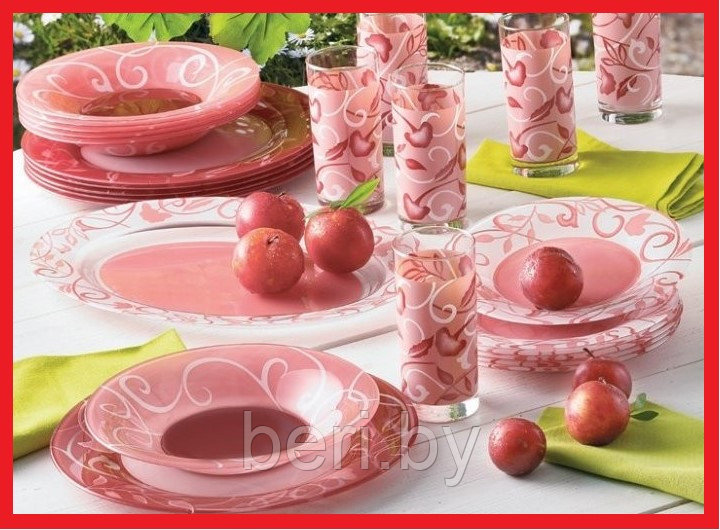 D6970 Столовый сервиз, набор тарелок со стаканами и салатниками Luminarc Plenitude red, 25 предметов, 6 персон - фото 1 - id-p101589893