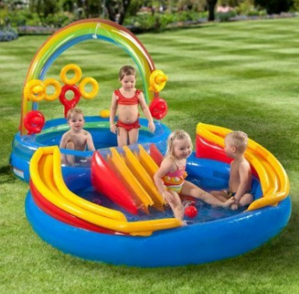 Надувной игровой центр Intex "Радуга" с горкой. Размеры 2.97*1.93*1.35м