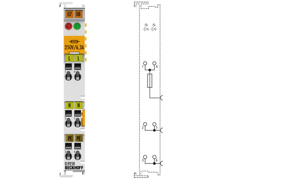 EL9250 | Potential supply terminal, 120…230 V AC, with fuse