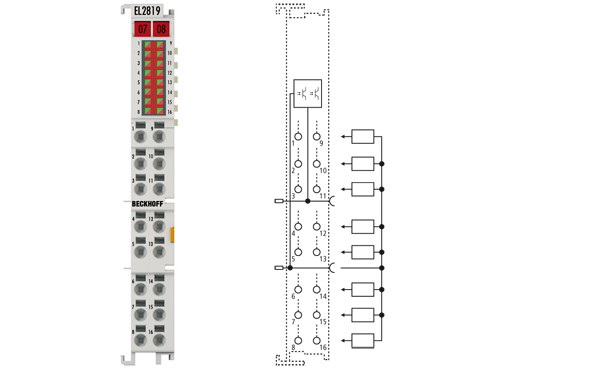 EL2819 | HD EtherCAT Terminal, 16-channel digital output 24 V DC, 0.5 A, with diagnostics