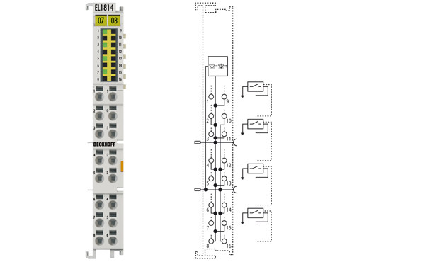 EL1814 | HD EtherCAT Terminal, 4-channel digital input 24 V DC, 3-wire connection - фото 1 - id-p101664245