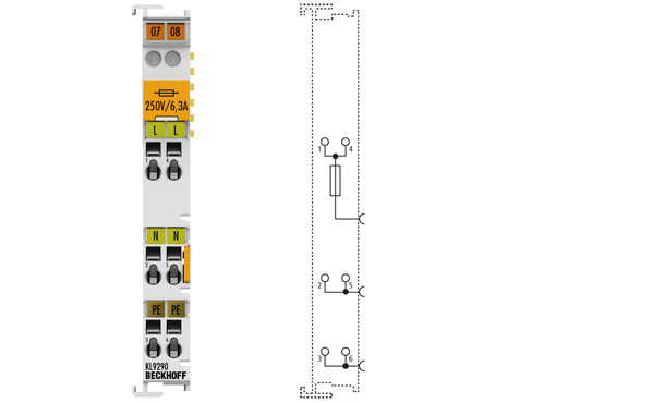 KL9290 | Potential supply terminal, any voltage up to 230 V AC, with fuse - фото 1 - id-p101664518