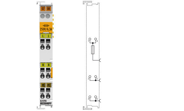 KL9290 | Potential supply terminal, any voltage up to 230 V AC, with fuse, фото 2