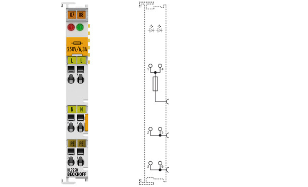 KL9250 | Potential supply terminal, 120…230 V AC, with fuse