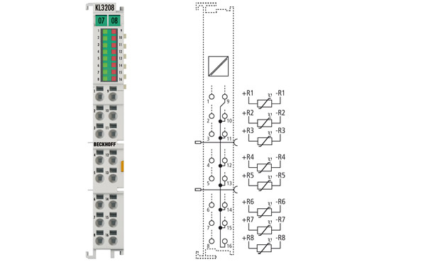 KL3208-0010 | HD Bus Terminal, 8-channel input terminal PT1000, Ni1000 (RTD); NTC sensors, potentiometers