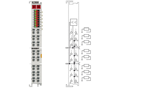 KL2808 | HD Bus Terminal, 8-channel digital output 24 V DC - фото 1 - id-p101664647