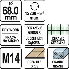 Cверло алмазное корончатое для керамогранита и греса d68мм M14 "Yato" YT-60447, фото 3