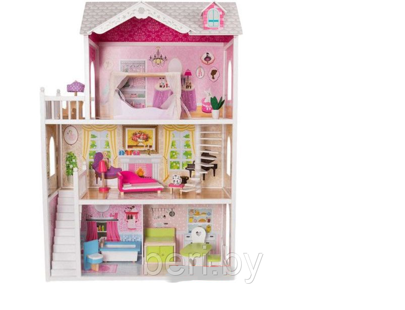 4107WOG Дом для кукол с мебелью деревянный, кукольный домик Eco Toys California, 3 этажа - фото 2 - id-p101747875