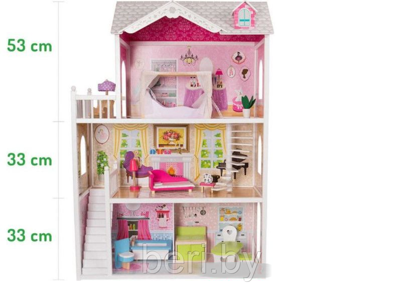 4107WOG Дом для кукол с мебелью деревянный, кукольный домик Eco Toys California, 3 этажа - фото 3 - id-p101747875