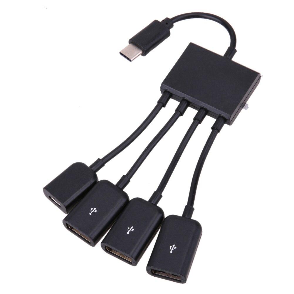 Переходник OTG Type-C - 3xUSB 2.0+MicroUSB разъём (для зарядки) - фото 2 - id-p101755850