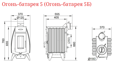 Печь отопительная Термофор Огонь-батарея 5 Антрацит - фото 3 - id-p79804592