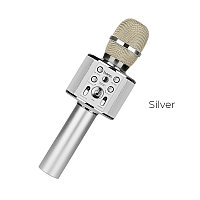 Беспроводной караоке микрофон Hoco BK3 Cool Sound, встроенный динамик, Bluetooth, MicroSD, серебро