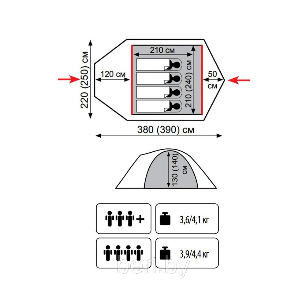 TLT-022 Tramp Lite четырехместная палатка Camp 4 - фото 2 - id-p101888935