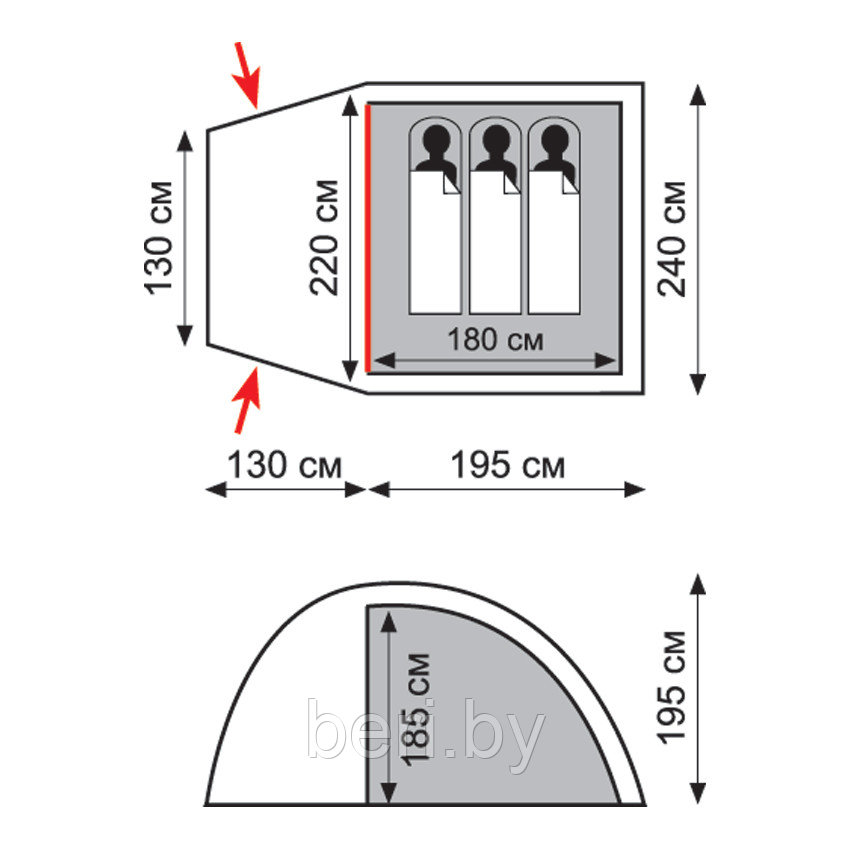 TRT-80 Tramp трехместная палатка BELL 3 (V2) - фото 2 - id-p101889026