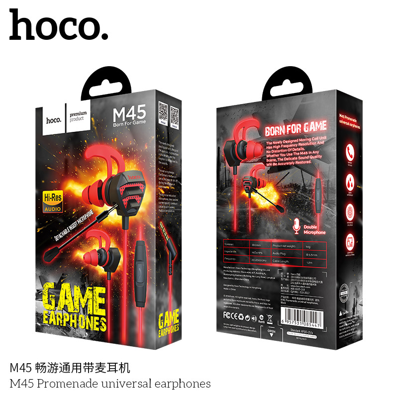 Наушники Hoco M45 игровые внутриканальные цвет: черно-красный