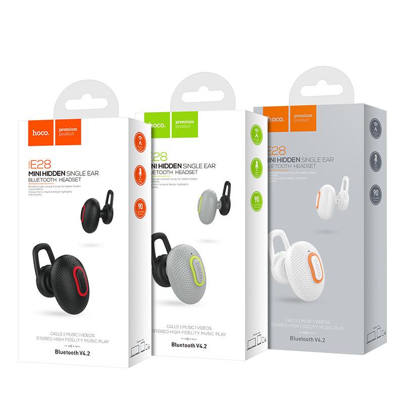 Bluetooth-гарнитура Hoco E28 цвет: серый (Bluetooth 4.1; режим разговора - 3,5 ч., ожидания- 90 ч., - фото 1 - id-p43713392